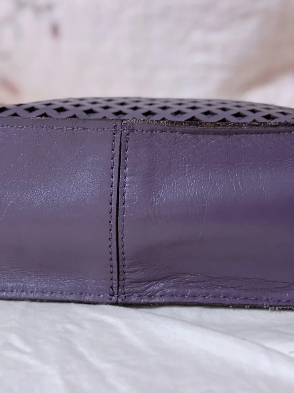 Patricia Nash Purple Amethyst Leather Perforated Top Zip Crossbody Purse